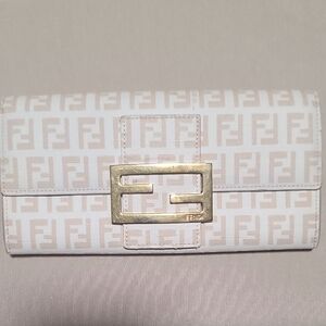 Fendi Beige and White Wallet with Gold Accent